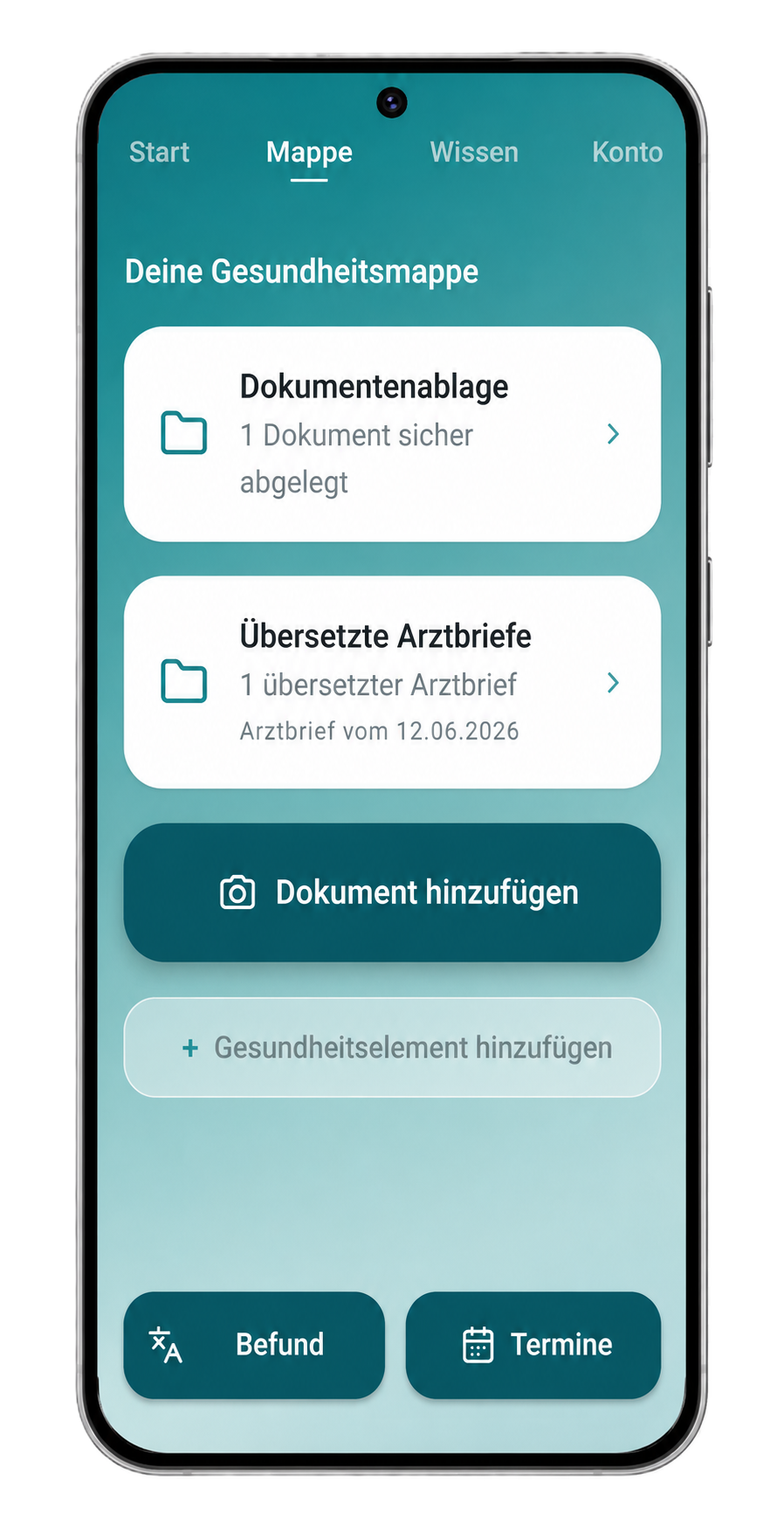 Befundkompass App mit Funktionen zur Organisation persönlicher Gesundheitsinformationen