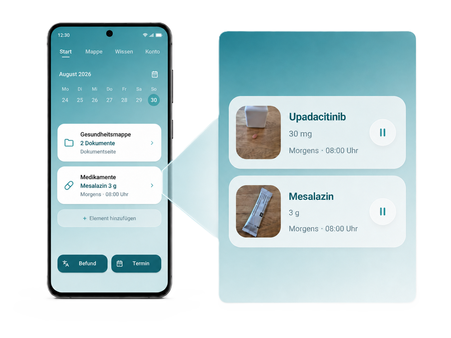 App Mockup zur Organisation von Medikamenten